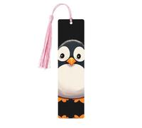 Lot de 5 marque-pages en bois en forme de pingouin mignon avec pompons roses faits à la main - Marque-pages imprimés double face - Accessoires de livre - Cadeau pour les amateurs de livres, femmes et