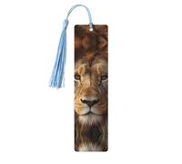 Lot de 5 marque-pages en bois en forme de tête de lion africaine avec pompons bleu ciel imprimés double face - Accessoires de livre - Cadeau pour les amateurs de livres, femmes et hommes