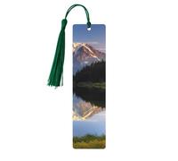 Lot de 5 marque-pages en bois faits à la main avec pompons vert foncé imprimés double face pour les amateurs de livres, femmes et hommes