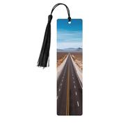 Lot de 5 marque-pages en bois « Freeway Highway Road in the Desert » pour les amateurs de livres, loisirs créatifs en bois avec pompons colorés, étiquettes cadeaux en bois, ornements, cadeau