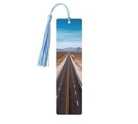 Lot de 5 marque-pages en bois « Freeway Highway Road in the Desert » pour les amateurs de livres, loisirs créatifs en bois avec pompons colorés, étiquettes cadeaux en bois, ornements, cadeau