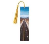 Lot de 5 marque-pages en bois « Freeway Highway Road in the Desert » pour les amateurs de livres, loisirs créatifs en bois avec pompons colorés, étiquettes cadeaux en bois, ornements, cadeau