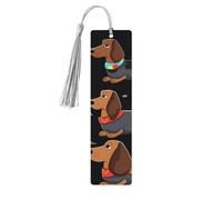 Lot de 5 marque-pages en bois « I Love My Dog Teckels » avec pompons gris faits à la main - Marqueurs de page imprimés double face - Accessoires de livre - Cadeau pour les amateurs de livres - Pour