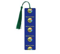 Lot de 5 marque-pages en bois imprimé drapeau de l'État du Montana pour homme et femme, marque-pages avec pompon, cadeaux pour les amateurs de livres