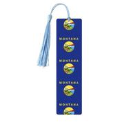 Lot de 5 marque-pages en bois imprimé drapeau de l'État du Montana pour homme et femme, marque-pages avec pompon, cadeaux pour les amateurs de livres