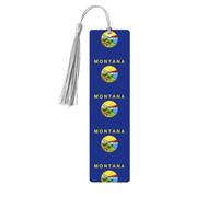 Lot de 5 marque-pages en bois imprimé drapeau de l'État du Montana pour homme et femme, marque-pages avec pompon, cadeaux pour les amateurs de livres