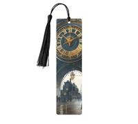 Lot de 5 marque-pages en bois imprimés des deux côtés avec rues de la ville steampunk avec grande horloge - Cadeaux d'anniversaire pour les amateurs de livres