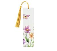 Lot de 5 marque-pages en bois imprimés double face avec fleur de printemps et papillon - Cadeaux pour les amateurs de livres - Accessoires cool pour ordinateur portable - Cadeaux d'anniversaire pour