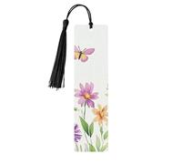 Lot de 5 marque-pages en bois imprimés double face avec fleur de printemps et papillon - Cadeaux pour les amateurs de livres - Accessoires cool pour ordinateur portable - Cadeaux d'anniversaire pour