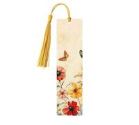 Lot de 5 marque-pages en bois imprimés double face avec fleurs de printemps, pelouse, fleurs et papillons - Cadeaux d'anniversaire pour homme