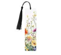 Lot de 5 marque-pages en bois imprimés double face avec fleurs rouges et oranges au printemps, cadeaux pour femmes pour les amateurs de livres, accessoires de cahier, cadeaux d'anniversaire pour homme