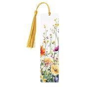 Lot de 5 marque-pages en bois imprimés double face avec fleurs rouges et oranges au printemps, cadeaux pour femmes pour les amateurs de livres, accessoires de cahier, cadeaux d'anniversaire pour homme