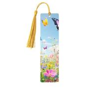 Lot de 5 marque-pages en bois imprimés double face avec papillons et herbe au printemps, cadeaux pour les amateurs de livres, accessoires de cahier, cadeaux d'anniversaire pour homme