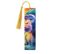 Lot de 5 marque-pages en bois imprimés double face avec un primate coloré avec un singe portant une tasse à café - Cadeaux d'anniversaire pour homme - Cadeau pour les amateurs de livres