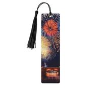 Lot de 5 marque-pages en bois imprimés double face avec vue nocturne sur la ville et feux d'artifice colorés - Cadeaux d'anniversaire pour homme - Cadeau pour les amateurs de livres