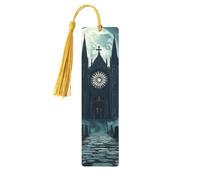 Lot de 5 marque-pages en bois imprimés double face en forme de château lune et église, cimetière, cadeaux d'anniversaire pour homme