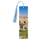 Lot de 5 marque-pages en bois Israel at The Tower of David - Marque-pages imprimés double face avec pompons bleu ciel - Cadeau pour les amateurs de livres, femmes et hommes