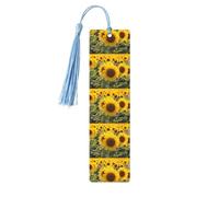 Lot de 5 marque-pages en bois jaune avec imprimé tournesol pour homme et femme, marque-pages avec pompon, cadeaux pour les amateurs de livres