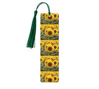 Lot de 5 marque-pages en bois jaune avec imprimé tournesol pour homme et femme, marque-pages avec pompon, cadeaux pour les amateurs de livres