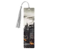 Lot de 5 marque-pages en bois « Love from New York » - Fait à la main - Imprimé double face - Avec pompons gris - Accessoires de livre - Cadeau pour les amateurs de livres - Pour homme et femme