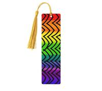 Lot de 5 marque-pages en bois motif arc-en-ciel Gay Pride - Fait à la main - Marqueurs de page imprimés double face avec pompons dorés - Accessoires de livre - Cadeau pour les amateurs de livres
