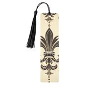 Lot de 5 marque-pages en bois motif fleur de lys et armoiries de chevalier avec pompons noirs faits à la main - Marque-pages imprimés double face - Accessoires de livre - Cadeau pour les amateurs de