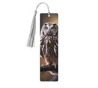 Lot de 5 marque-pages en bois motif hibou debout sur l'arbre - Marque-pages imprimés double face avec pompons gris - Cadeau pour les amateurs de livres, femmes et hommes