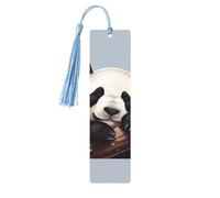 Lot de 5 marque-pages en bois panda endormi mignon pour les amateurs de livres, marque-pages en bois avec pompons colorés, étiquettes cadeaux insolites pour hommes et femmes