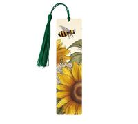 Lot de 5 marque-pages en bois pour homme et femme, abeilles, tournesols, marguerites, roses, marque-pages uniques faits à la main avec pampille, marque-page en bois pour enseignants, cadeau