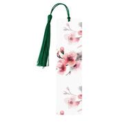 Lot de 5 marque-pages en bois pour homme et femme - Aquarelle rose - Fleurs de cerisier rose - Marque-pages en bois uniques faits à la main avec pampille - Marque-page pour les amateurs de livres