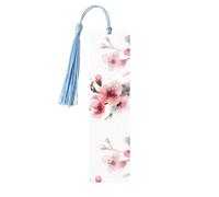 Lot de 5 marque-pages en bois pour homme et femme - Aquarelle rose - Fleurs de cerisier rose - Marque-pages en bois uniques faits à la main avec pampille - Marque-page pour les amateurs de livres