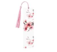 Lot de 5 marque-pages en bois pour homme et femme - Aquarelle rose - Fleurs de cerisier rose - Marque-pages en bois uniques faits à la main avec pampille - Marque-page pour les amateurs de livres