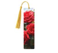 Lot de 5 marque-pages en bois pour homme et femme avec roses rouges Bush in the Garden - Marque-pages uniques faits à la main avec pompon - Marque-page pour les amateurs de livres, cadeaux