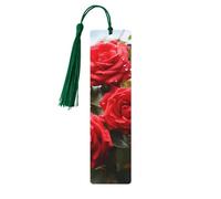 Lot de 5 marque-pages en bois pour homme et femme avec roses rouges Bush in the Garden - Marque-pages uniques faits à la main avec pompon - Marque-page pour les amateurs de livres, cadeaux