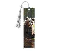 Lot de 5 marque-pages en bois pour homme et femme avec trous et glands - Marque-page vintage en forme d'ours marron - Pour protéger les petits - Ornements faits à la main - Marque-pages pour cadeaux