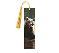 Lot de 5 marque-pages en bois pour homme et femme avec trous et glands - Marque-page vintage en forme d'ours marron - Pour protéger les petits - Ornements faits à la main - Marque-pages pour cadeaux