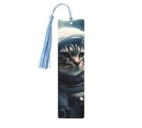Lot de 5 marque-pages en bois pour homme et femme avec trous et glands - Motif chat astronaute dans l'espace - Ornements faits à la main - Marque-pages pour cadeaux