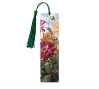 Lot de 5 marque-pages en bois pour homme et femme avec trous et glands - Style vintage - Coloré - Printemps et été - Fleurs en bois à suspendre - Ornements faits à la main - Marque-pages pour cadeaux