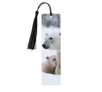 Lot de 5 marque-pages en bois pour homme et femme avec trous et glands - Style vintage - Motif animal de la neige - Ours polaire - Ornements faits à la main - Marque-pages pour cadeaux