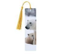 Lot de 5 marque-pages en bois pour homme et femme avec trous et glands - Style vintage - Motif animal de la neige - Ours polaire - Ornements faits à la main - Marque-pages pour cadeaux