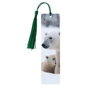 Lot de 5 marque-pages en bois pour homme et femme avec trous et glands - Style vintage - Motif animal de la neige - Ours polaire - Ornements faits à la main - Marque-pages pour cadeaux