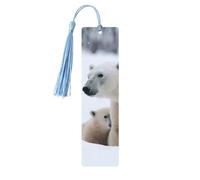 Lot de 5 marque-pages en bois pour homme et femme avec trous et glands - Style vintage - Motif animal de la neige - Ours polaire - Ornements faits à la main - Marque-pages pour cadeaux
