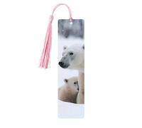 Lot de 5 marque-pages en bois pour homme et femme avec trous et glands - Style vintage - Motif animal de la neige - Ours polaire - Ornements faits à la main - Marque-pages pour cadeaux