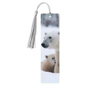 Lot de 5 marque-pages en bois pour homme et femme avec trous et glands - Style vintage - Motif animal de la neige - Ours polaire - Ornements faits à la main - Marque-pages pour cadeaux