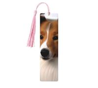 Lot de 5 marque-pages en bois pour homme et femme avec trous et glands - Style vintage - Motif chien de berger des Shetland - Ornements faits à la main - Marque-pages pour cadeaux
