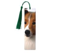 Lot de 5 marque-pages en bois pour homme et femme avec trous et glands - Style vintage - Motif chien de berger des Shetland - Ornements faits à la main - Marque-pages pour cadeaux
