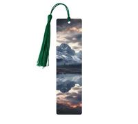 Lot de 5 marque-pages en bois pour homme et femme avec trous et glands - Style vintage - Reflet des nuages et des montagnes - Ornements faits à la main - Marque-pages pour cadeaux