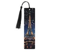 Lot de 5 marque-pages en bois pour homme et femme avec trous et pompons - Style vintage - Tour Eiffel - Décoration faite à la main - Marque-page pour cadeaux