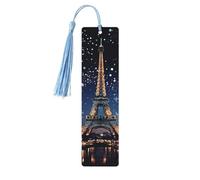Lot de 5 marque-pages en bois pour homme et femme avec trous et pompons - Style vintage - Tour Eiffel - Décoration faite à la main - Marque-page pour cadeaux