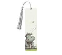 Lot de 5 marque-pages en bois pour homme et femme - Hippopotame et pissenlit - Marque-page uniques faits à la main avec pompon - Marque-page artisanal pour les amateurs de livres, les anniversaires